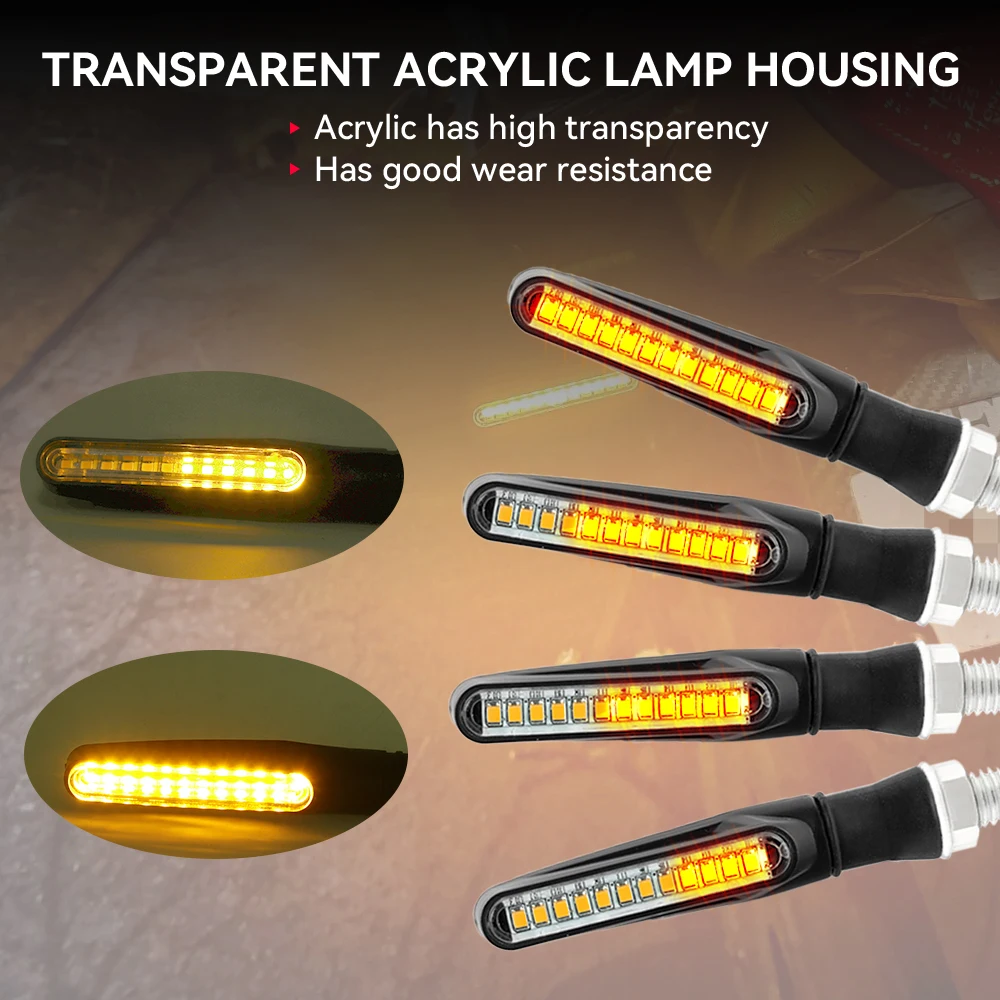 Motorcycle LED Lights Universal Turn Signals Blinker Flowing Water Flashing Stop Signal DRL Lamp Tail Brake 4pcs