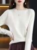 Spring Autumn Knitwear 100% Merino Wool Women' Sweater Long Sleeved O-neck Solid Color Pullover Soft Base Sweater Casual Tops 6