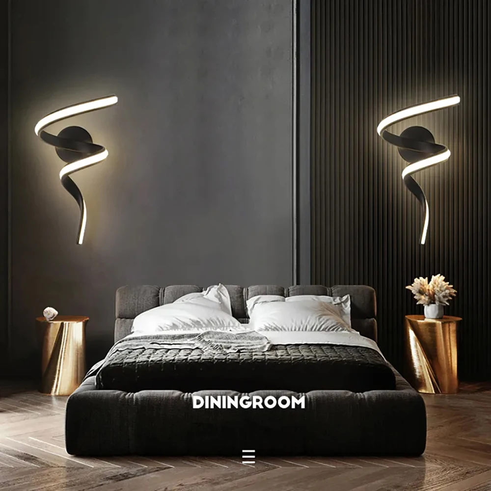 현대 LED 벽 램프 미니멀리스트 나선형 벽 조명 곡선 홈 장식 고정 장치 표면 마운트 아트 Led 벽 Sconce 침실 발코니