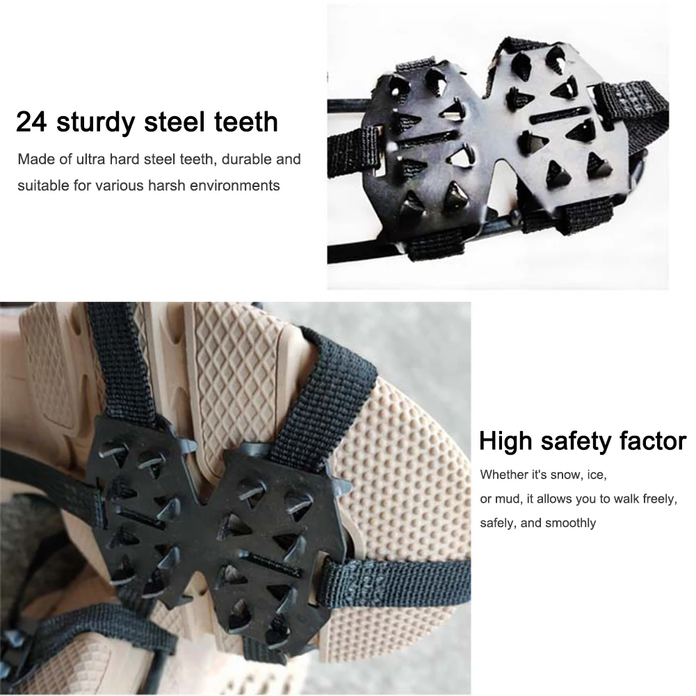 24 Teeth Bundled Crampons Anti-Slip Snow Claw Shoe Covers Unisex Climbing Shoe Spikes Walking Hiking Accessories