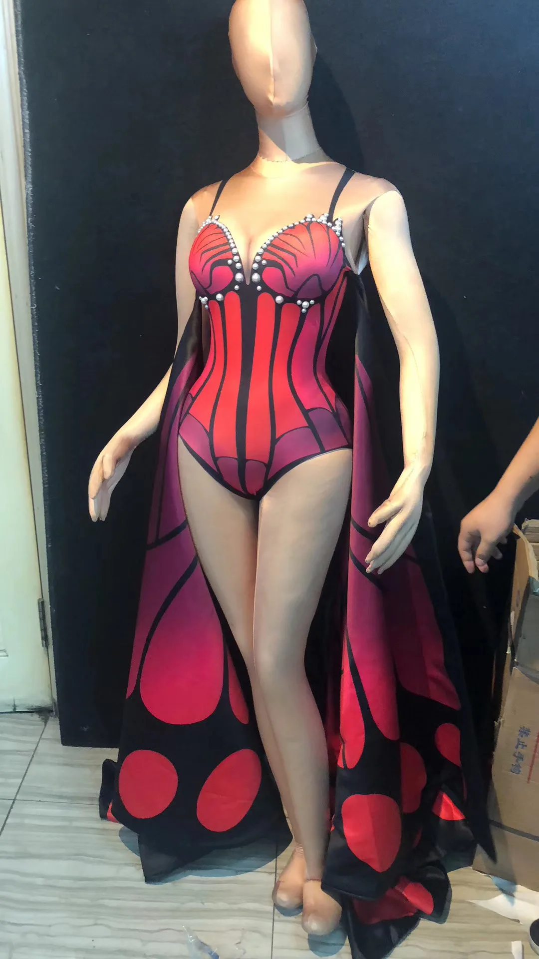 

Женское боди с блестящими жемчужинами, голубое, оранжевое боди с крыльями бабочки, костюм для выступлений, для танцев, сцены, дня рождения, вечеринки, косплея, праздничной одежды