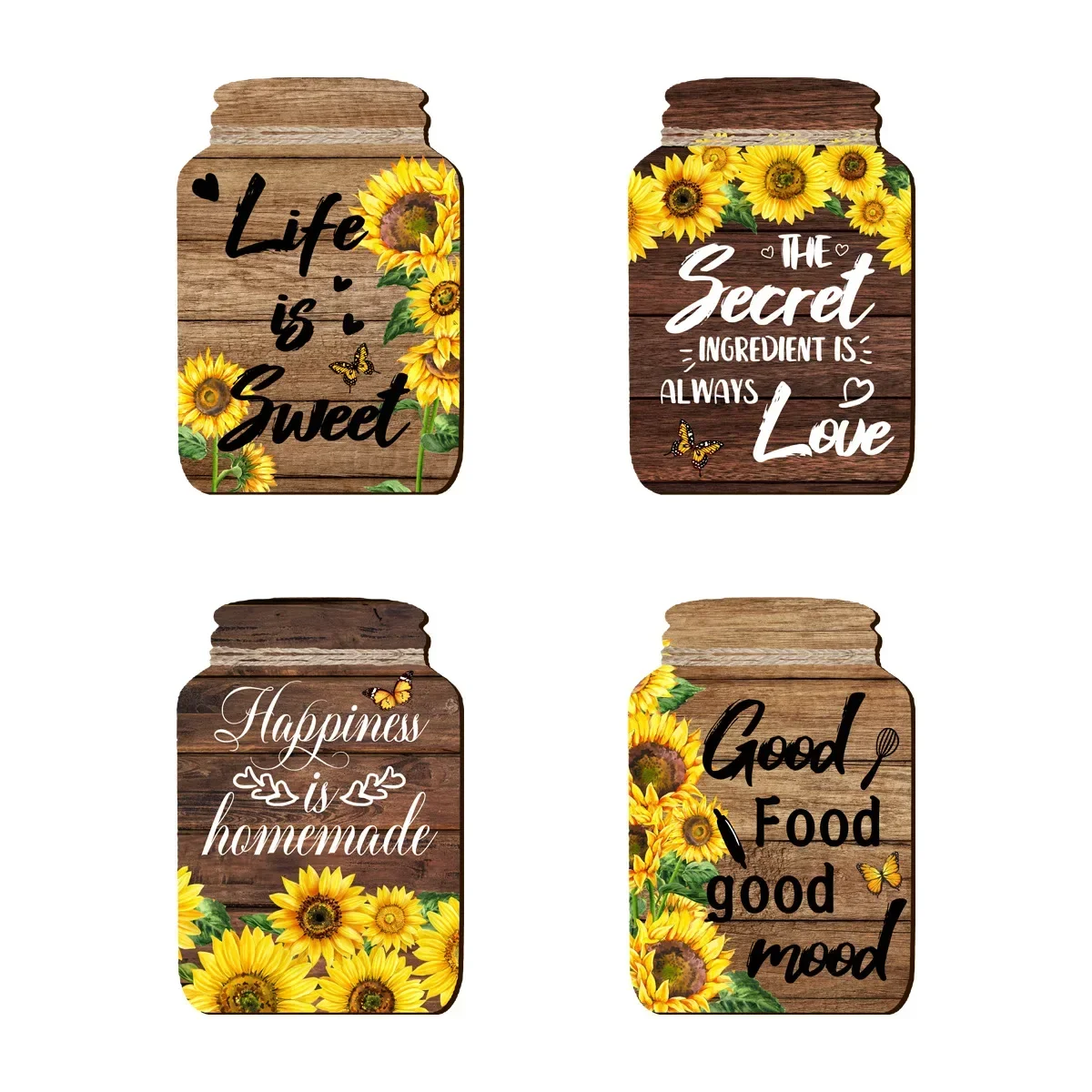 Sunflower Kitchen Wall Stickers Suitable for Dining Room and Home Decoration Inspirational English Phrases 4Pcs wall stickers kitchen wall sticker