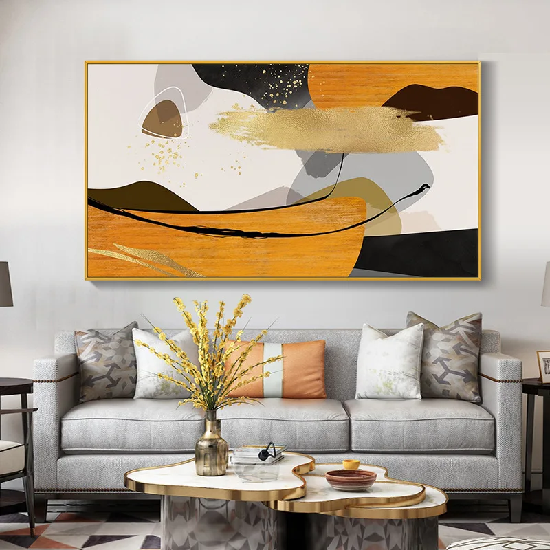 

Hand Painted Oil Painting Abstract Black and White Orange Banner Living Room Horizontal Decorative Oil Painting Wall Art