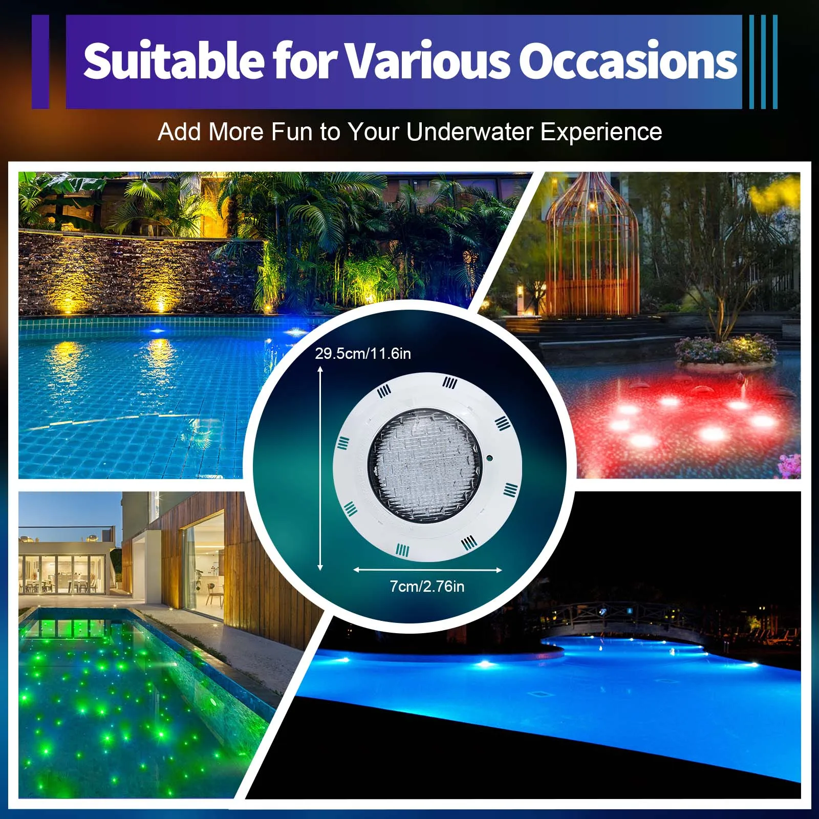 Luz LED RGB para piscina, lámpara subacuática de 36W/45W, cambia de Color, con Control remoto, CA de 12V, IP68