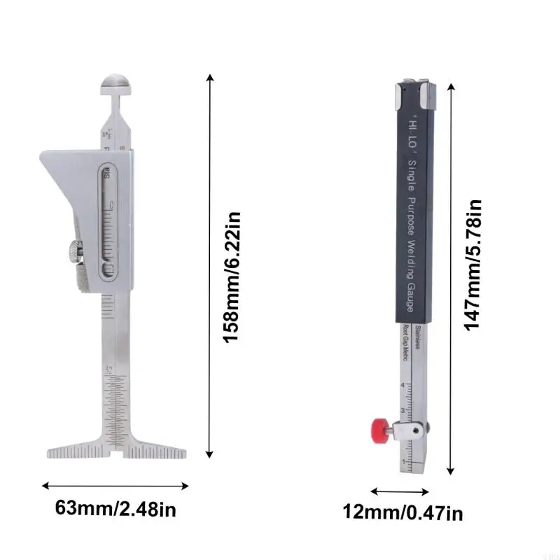 63HA Precisions Welding Gaps Measurement Tool Stainless Steel Height Gauge Welding Inspection Rule for Internal Alignment