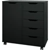 5-Drawer Chest With 1 Door Mini Dressing Table for Bedroom Wooden Chest of Drawers Storage Dresser Cabinet With Wheels Closet 1