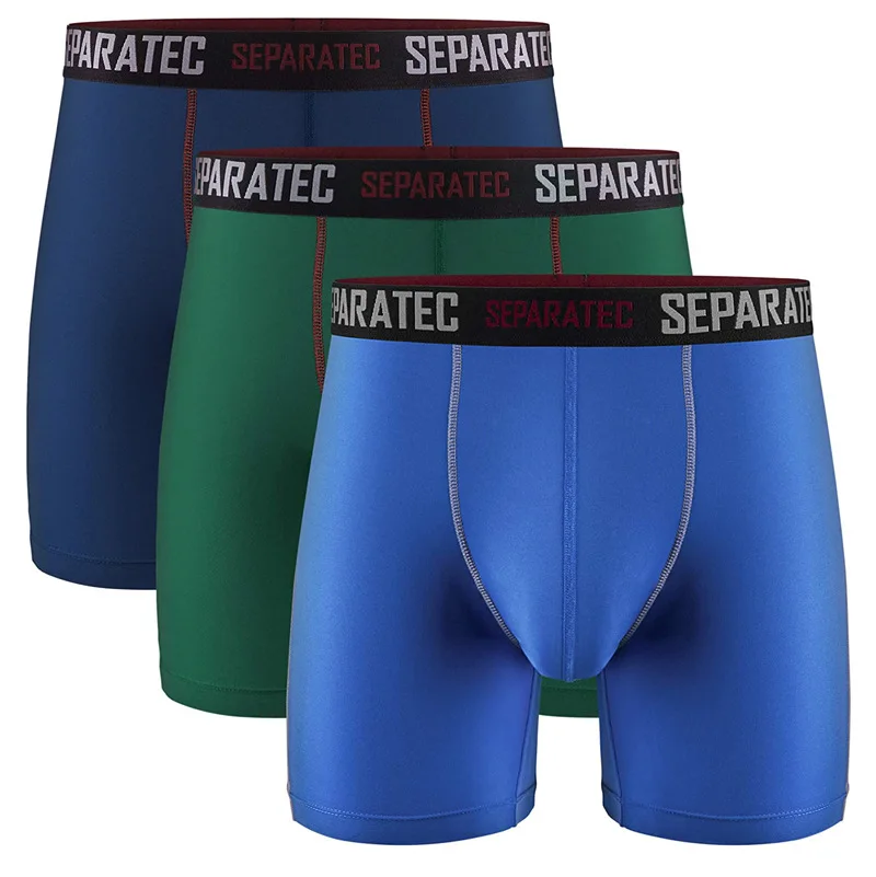 

Separatec Mens Underwear Boxer Briefs Breathable Quick Dry Sports Performance Boxershorts Man Dual Pouch Long Leg Boxer USA Size