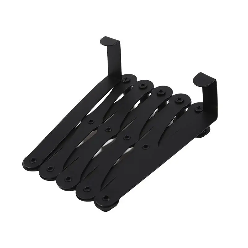 Black 5-hook Hanger Clothing Telescopic Enlarged Storage Rack Non Perforated Metal Clothes Hats Hanging Storage Behind The Door