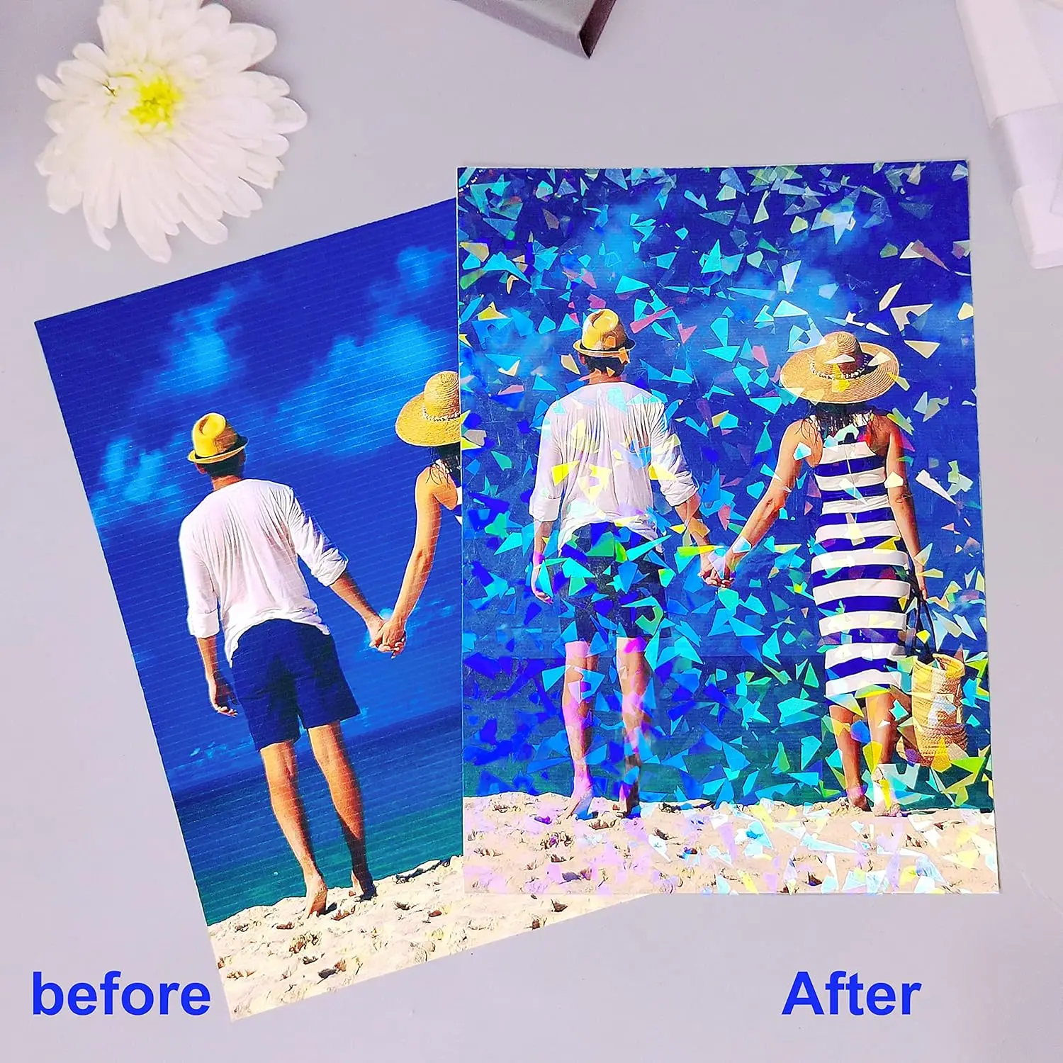 Mixed 20/40PCS A4 Holographic Clear Vinyl Self-Adhesive Waterproof Transparent Cold Laminating Film for Office & School Supplies - 6