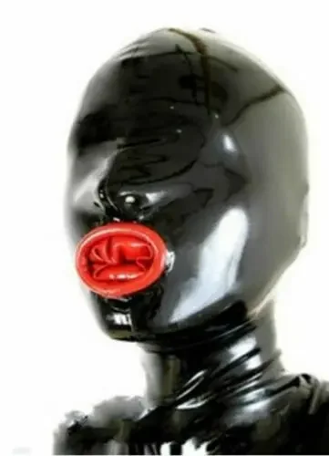 

100% Natural Latex Full covered Head hood condom mask restraints Rubber Halloween