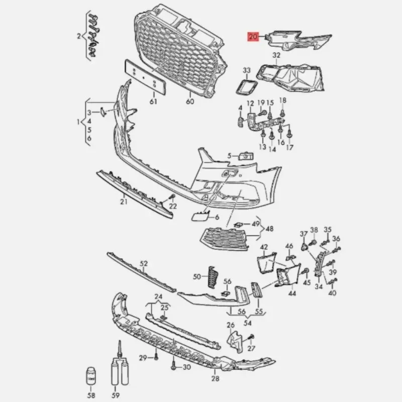 A3/S3 2017-2020 자동차 앞 범퍼 리테이너 8V5807319 8V5807320 부품 번호