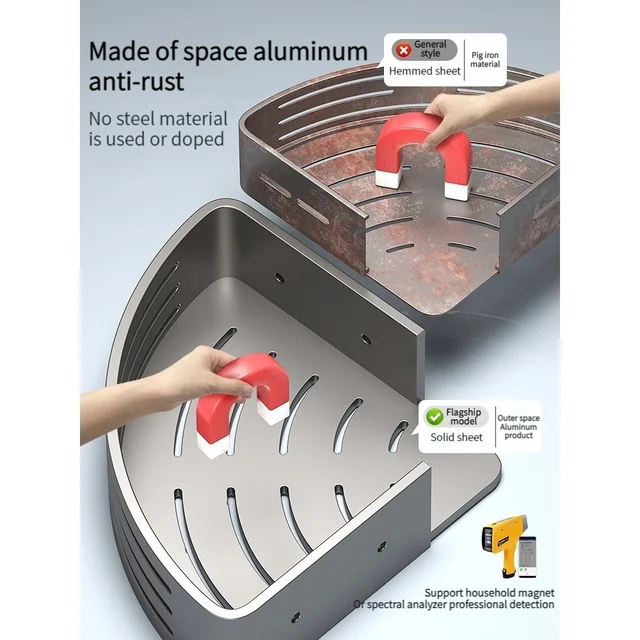 ชั้นวางของในห้องน้ำอะลูมิเนียมแบบไม่ต้องเจาะ ชั้นวางแชมพู ชั้นวางเครื่องสำอาง ที่เก็บของในครัว อุปกรณ์จัดระเบียบติดผนัง อุปกรณ์ในห้องน้ำ 3