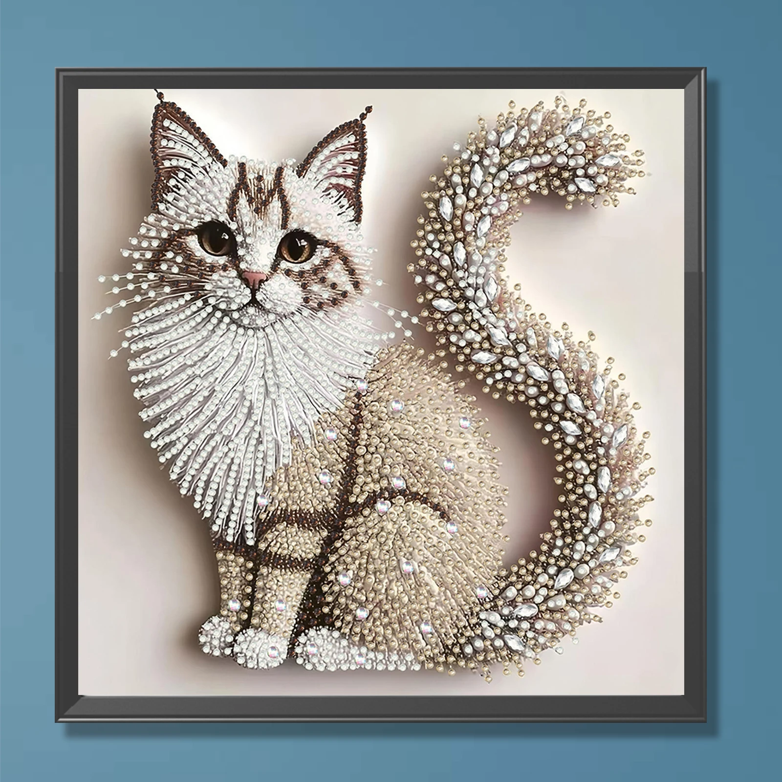 Kit Diamantato Fai-da-te a Forma Speciale di Gatto per Adulti Principianti, Decorazione Domestica, Kit Arte con Diamanti e Gemme 11.81x11.81in - immagine 3