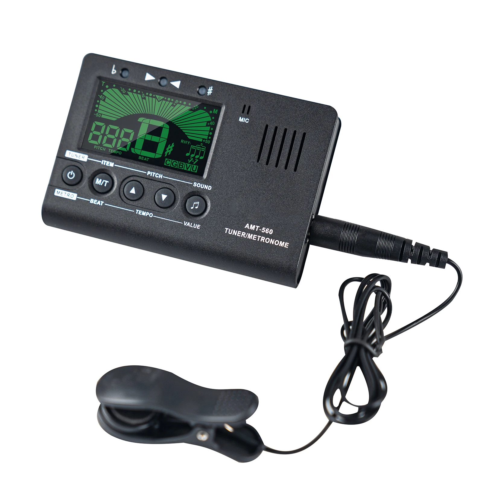 Aroma AMT-560 Electric Tuner Metronome Built-in Mic With Pickup Cable 6.3mm For Guitar Chromatic Bass Violin Ukulele Universal