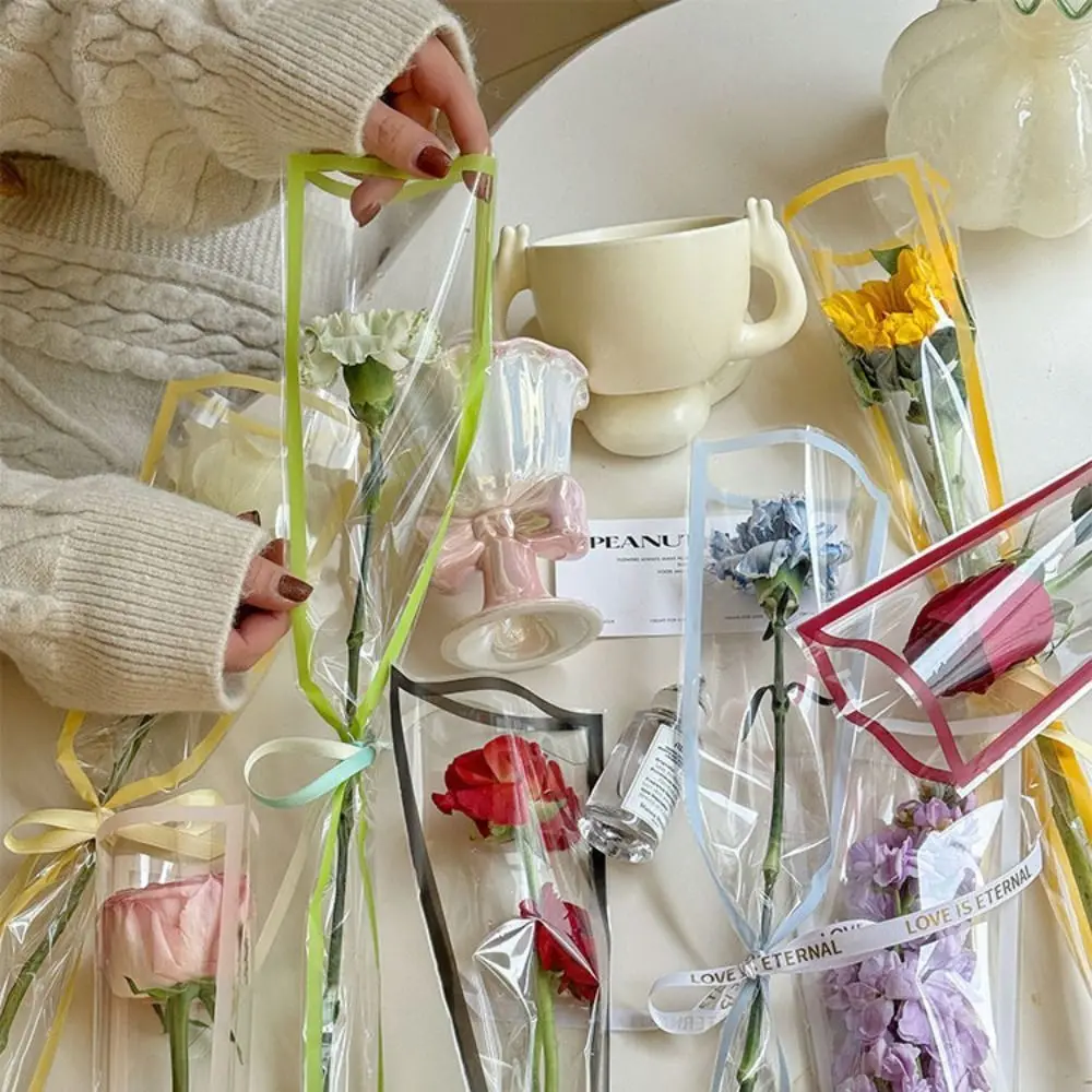 50 pezzi di sacchetti per imballaggio di fiori trasparenti, forniture per pacchetti, sacchetti di plastica, carta da imballaggio, bouquet impermeabile, materiale per imballaggio, matrimonio - immagine 2