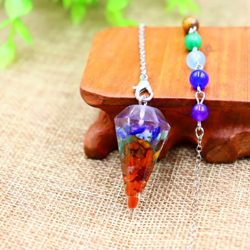 7 Chakra Healing Crystals Pendulum in silver chain