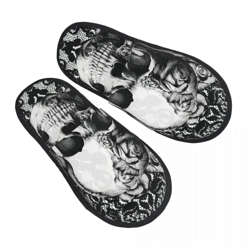 

Custom Women Gothic Lace Skull House Slippers Cozy Warm Mexican Day Of The Dead Memory Foam Fluffy Slipper Indoor Outdoor Shoes