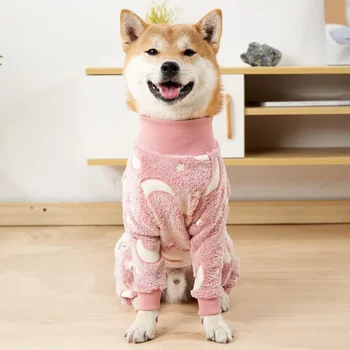 Soft Dog Pajama 4 Legged Warm Fleece Stretchable Dog Pajamas Onesie Pet Pjs Full Body Cover Dog Jumpsuit Clothing 4