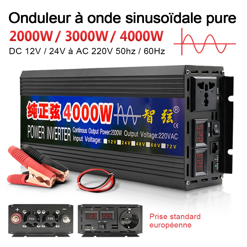 Convertisseur onde pur sinus 12V à 220/230V - Onduleur 3000W 6000W