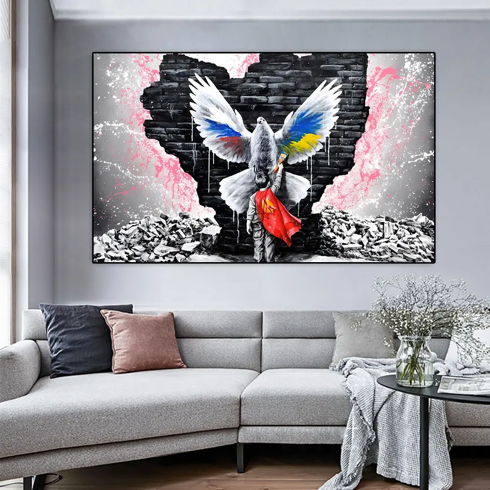

Retro Style War and Peace Wall Picture Children's Canvas Modern Dove Poster Living Room Home Art Decoration Wall Painting