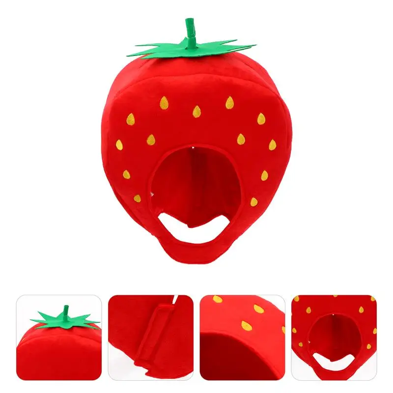 1pc Plush Hat Funny Strawberry Shape Headwear Cosplay Hat Cartoon Photo Prop