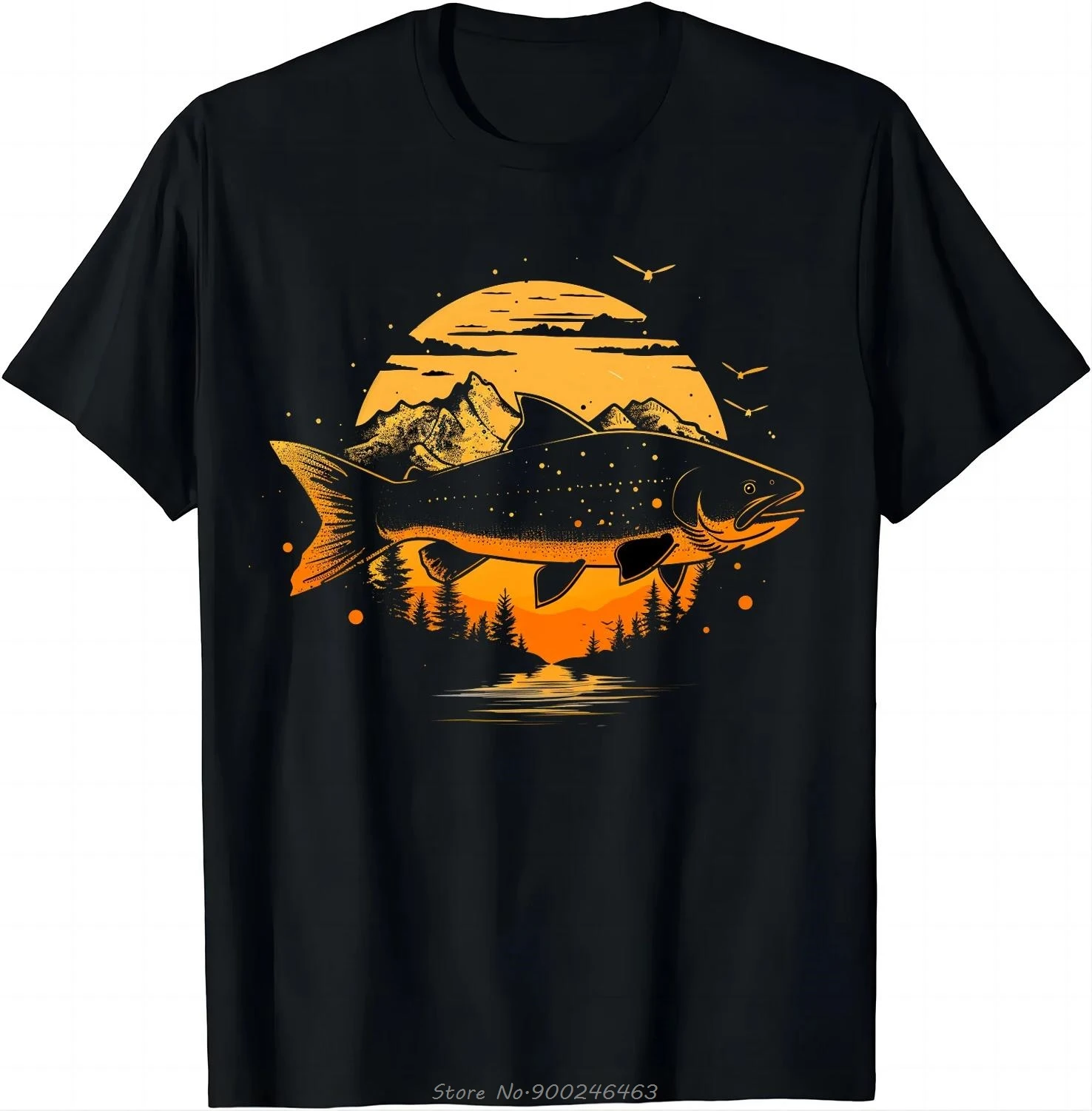 Adventure Awaits Tee - Fish Vs Mountains T-shirt Men Clothing Tees O-neck Tops Tshirt Cotton Short Sleeve Fashion T Shirt – Detail 5