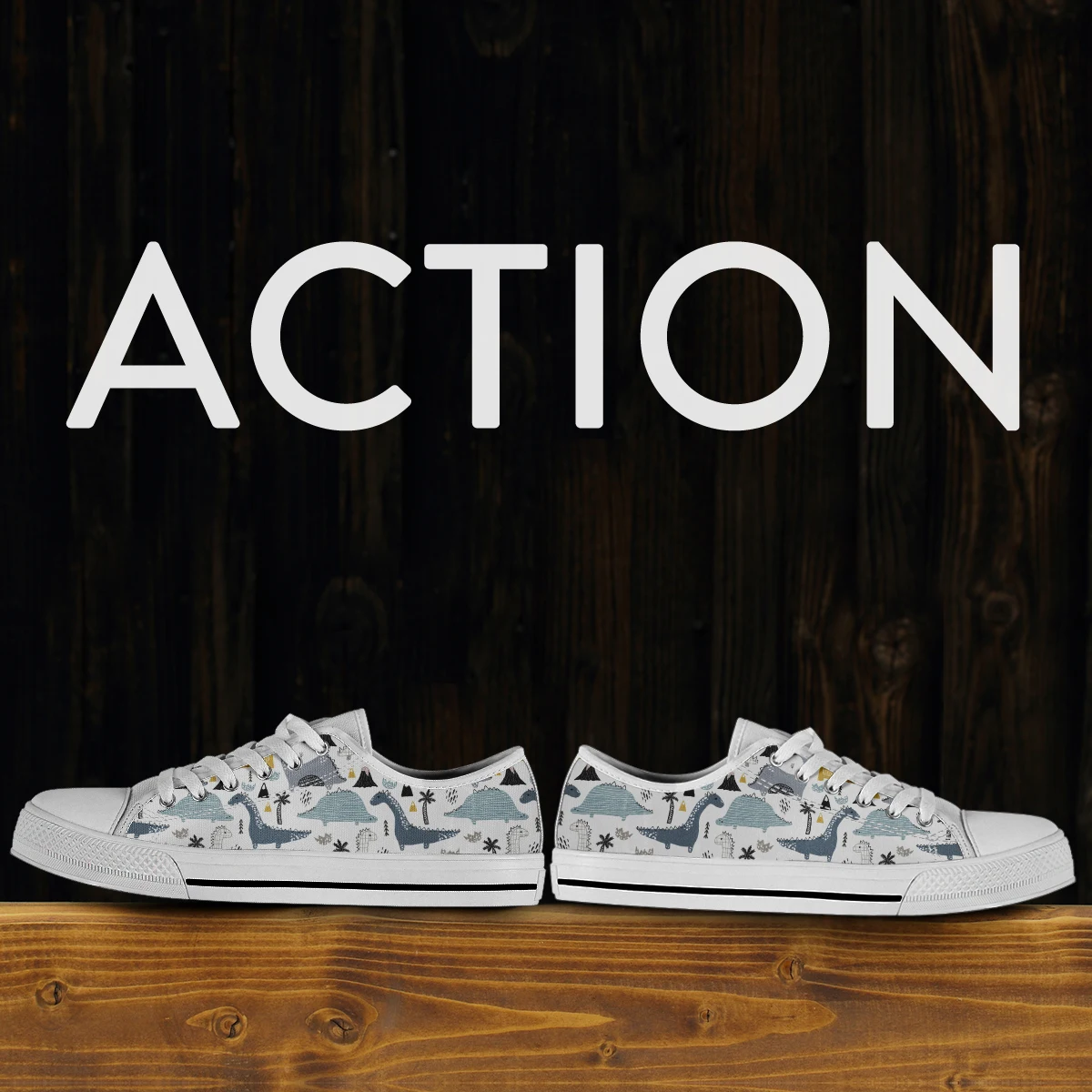 Cute Cartoon Dinosaur Print Women's Lace-up Breathable Walking Canvas Casual Shoes Vulcanize Shoes New Style Sneakers