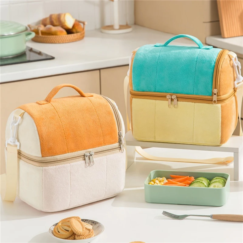 Portable Velvet Thermal Lunch Bag Double Layer Outdoor Picnic Food Cooler Tote Leakproof Lunchbox Insulated Bags Cooling Box