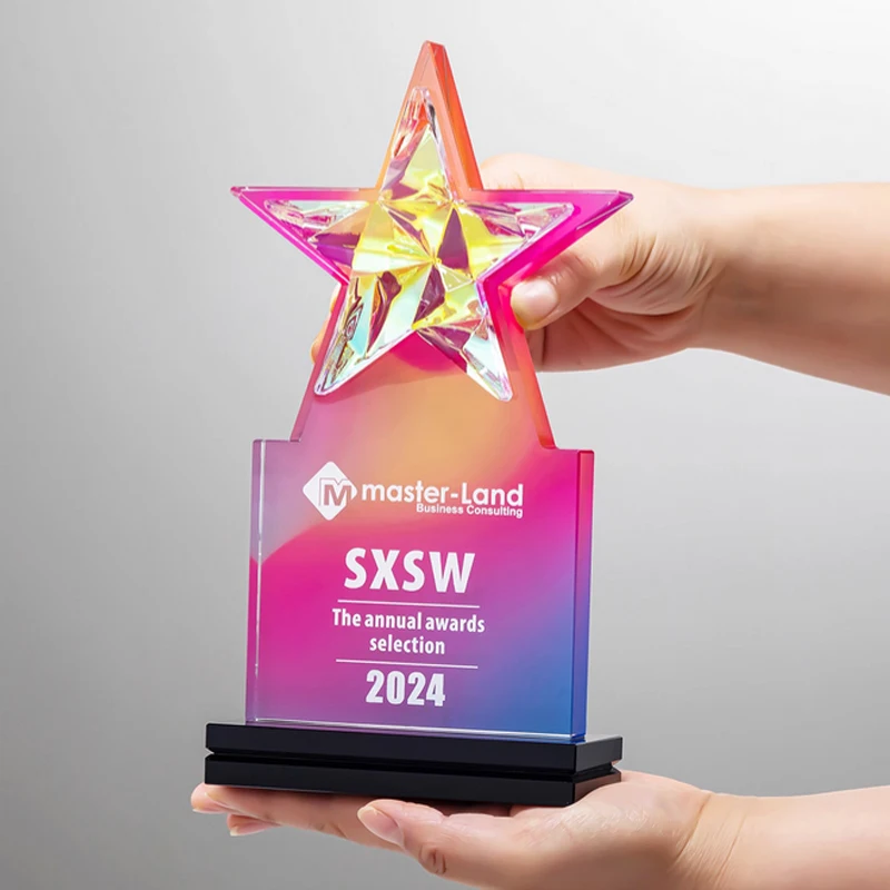 Customized Colorful Crystal Trophy Company Annual Meeting Excellent Employee Souvenirs Home Decoration Craft Lettering Medal 1Pc