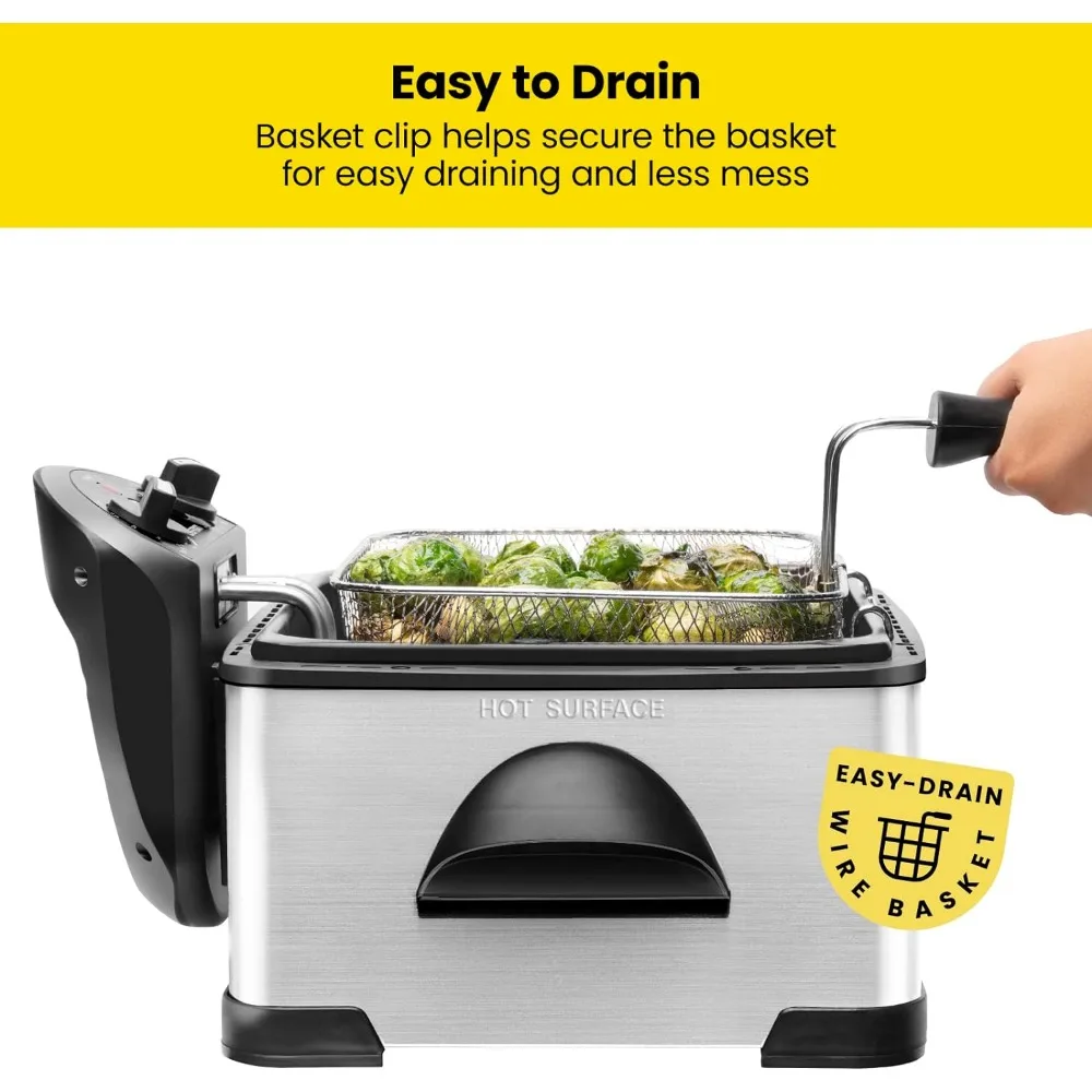 New 4.5 Liter Electric Deep Fryer W/Basket Strainer, Adjustable Temperature & Timer, Perfect for Fried Chicken