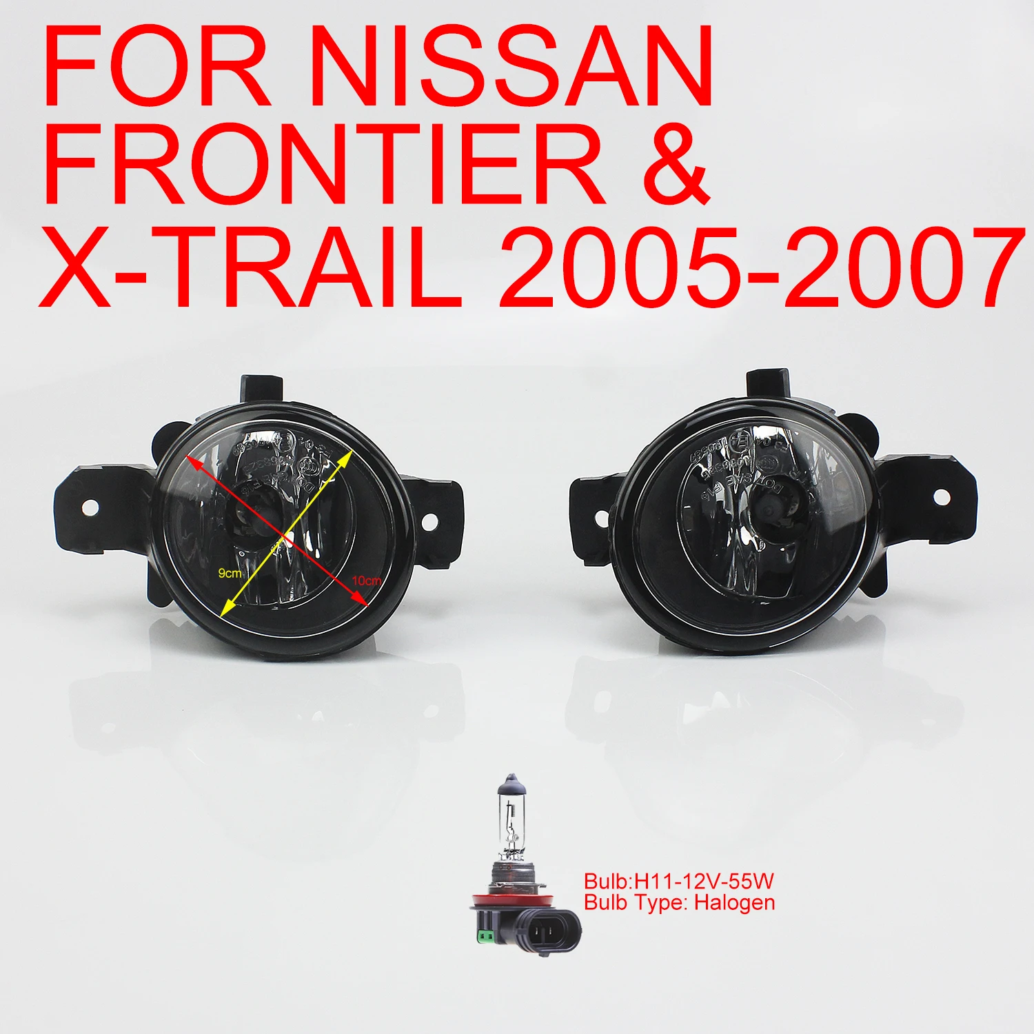 

Front Bumper Fog Lights Right + Left Side For Nissan X-Trail /Frontier 2005 2006 2007 Clear Glass Lens Halogen Bulb Yellow Light