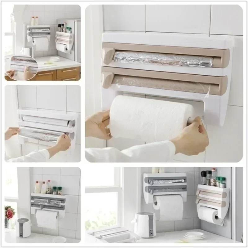 

Rack Hanging Wall Film Paper Towel Cling Wrap Cutter Refrigerator Plastic Storage Holder Organizer Kitchen