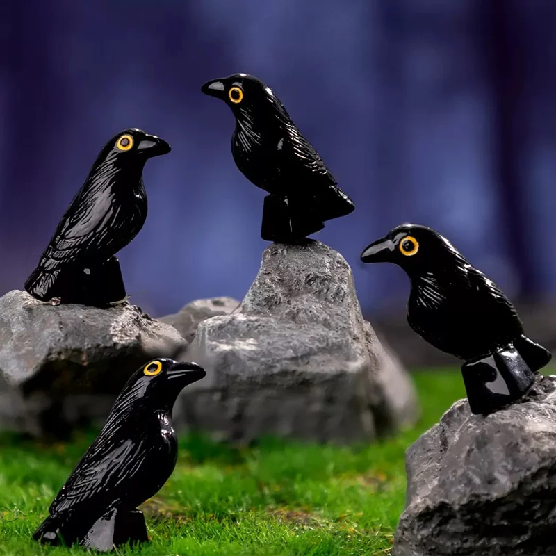 5/10 pezzi miniature di corvo in resina nera, mini figurine statue, giardino fatato micro paesaggio casa gotica decorazioni per Halloween  15