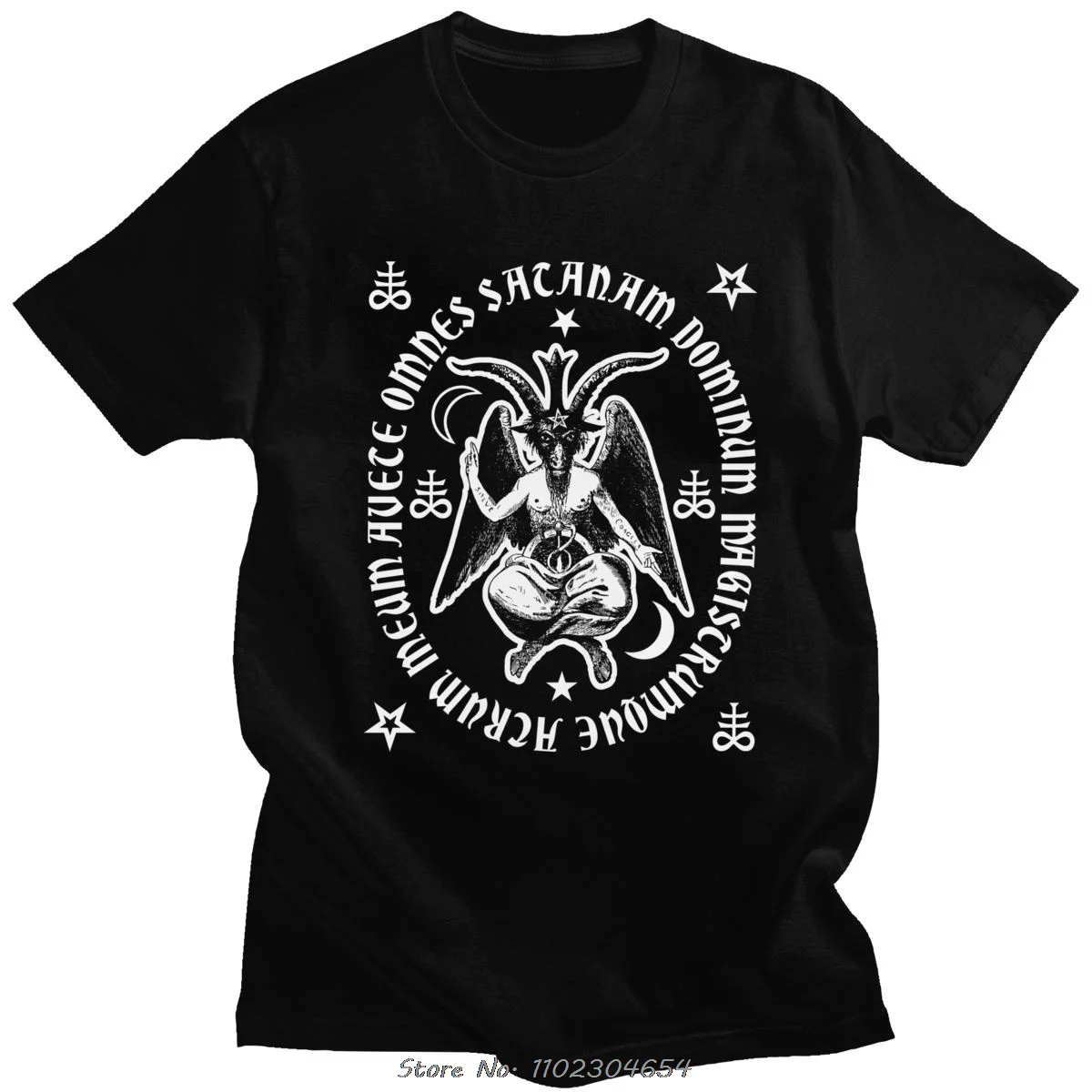 

Hail Satan Occult Baphomet Tshirt Men O-neck Short Sleeve Satanic Demon Devil T-shirt Soft Cotton Gothic Tee Streetwear T-Shirt