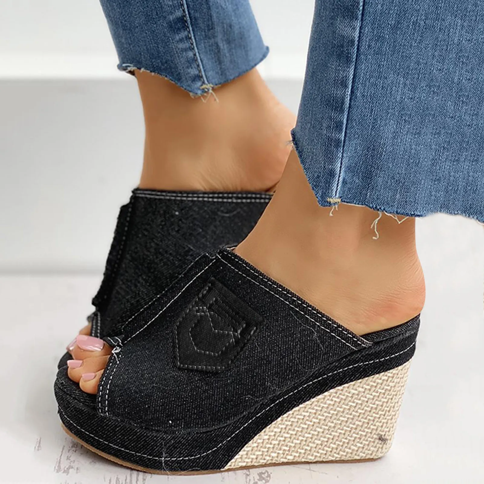 Sandals Women 2023 Women Wedge Denim Sandals Platform Sandals Versatile