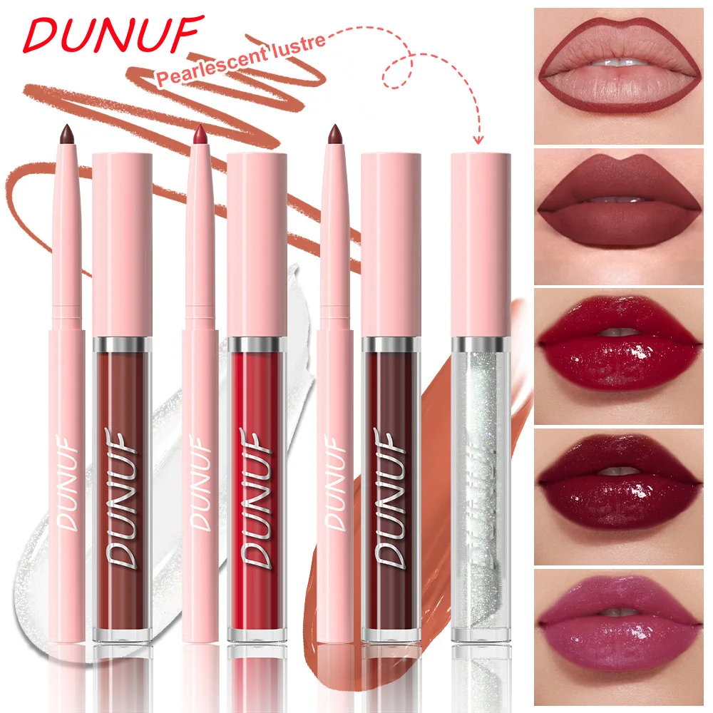 Description Picture 4 of item3Pc Rose Pink Matte Lipstick Set Waterproof Long Lasting Nude Brown Lip Liner Gloss Cheek Tint Oil Makeup Kit