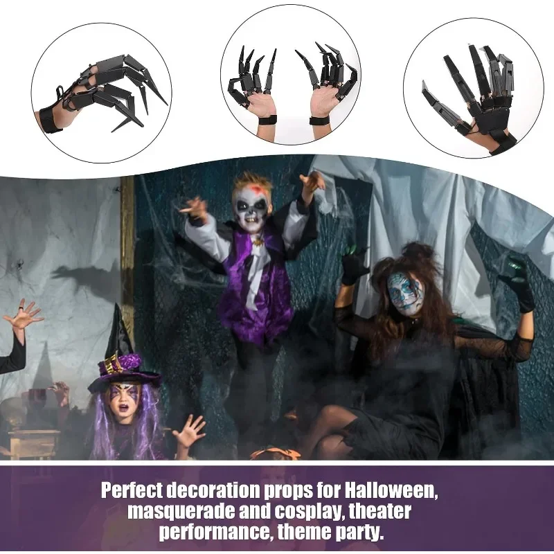 Halloween Articulated Fingers Scary Fake Skeleton Hand Cosplay Finger Glove Horror Ghost Claw Prop Party Decor