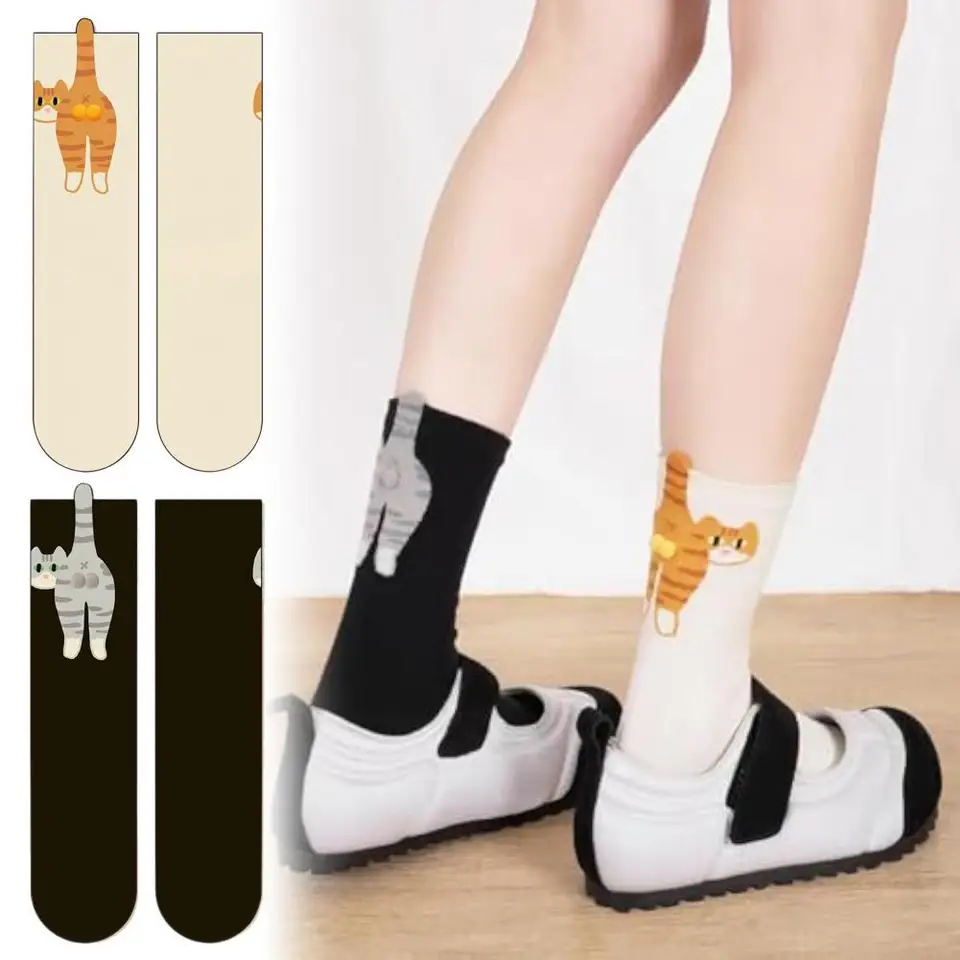 5 paia/set calzini da donna con motivo gatto cartone animato carino