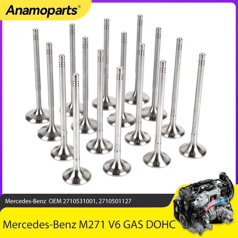 

16Pcs Valves Intake & Exhaust Set Fit 1.8 L 2.5 3.5 For Mercedes-Benz M271 W204 W212 1.8L 2.5L 3.5L V6 GAS DOHC 2010-2015