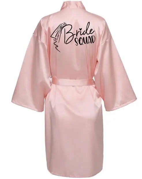 Women Satin Bathrobe Wedding Party Team Bride Robe With Black Letters Kimono Satin Pajamas Bridesmaid Bathrobe SP033