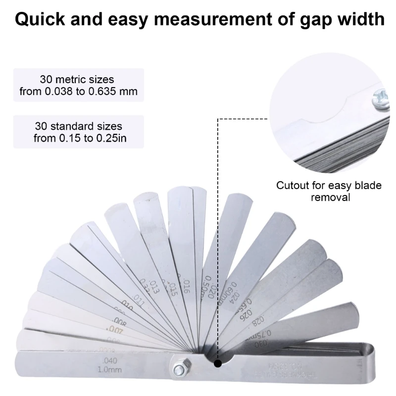 32 Pieces Thickness Tappet Valves Stainless Steel Feeler Gauges Gaps Measuring Tool