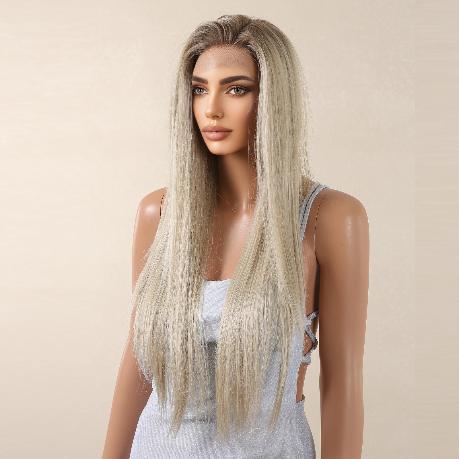 Lace Synthetic Wigs Long Ombre Blonde Wig Layered Straight Hair For Women Natural Daily Use Heat Resistant Wig HENRY MARGU 13*6 synthetic wig