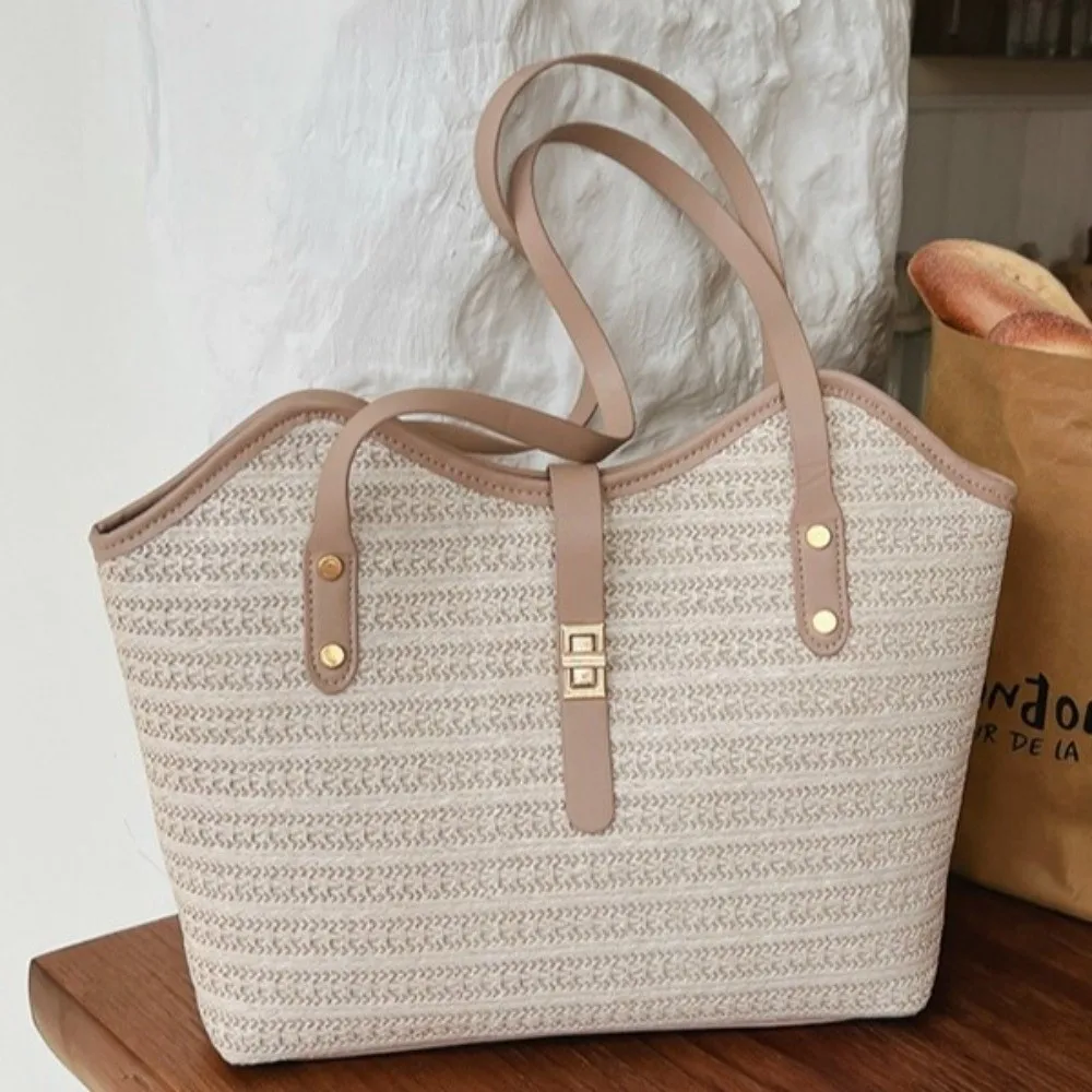 Borsa a Tracolla di Grande Capacità, Design Versatile, Borsa Intrecciata a Mano, Stile Ecologico e alla Moda - immagine 2