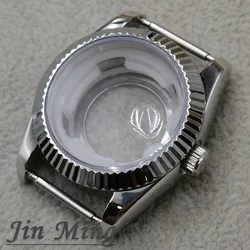 Silver Stainless Steel Watch Case with Fluted Bezel and Sapphire Glass (A2 Silver)