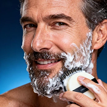 Sapone da barba 60G/Scatola, contiene estratto di menta e olio di oliva. La schiuma è spessa e fine, facilitando l'ammorbimento della base della barba, riducendo la resistenza e rendendo la rasatura più fluida.