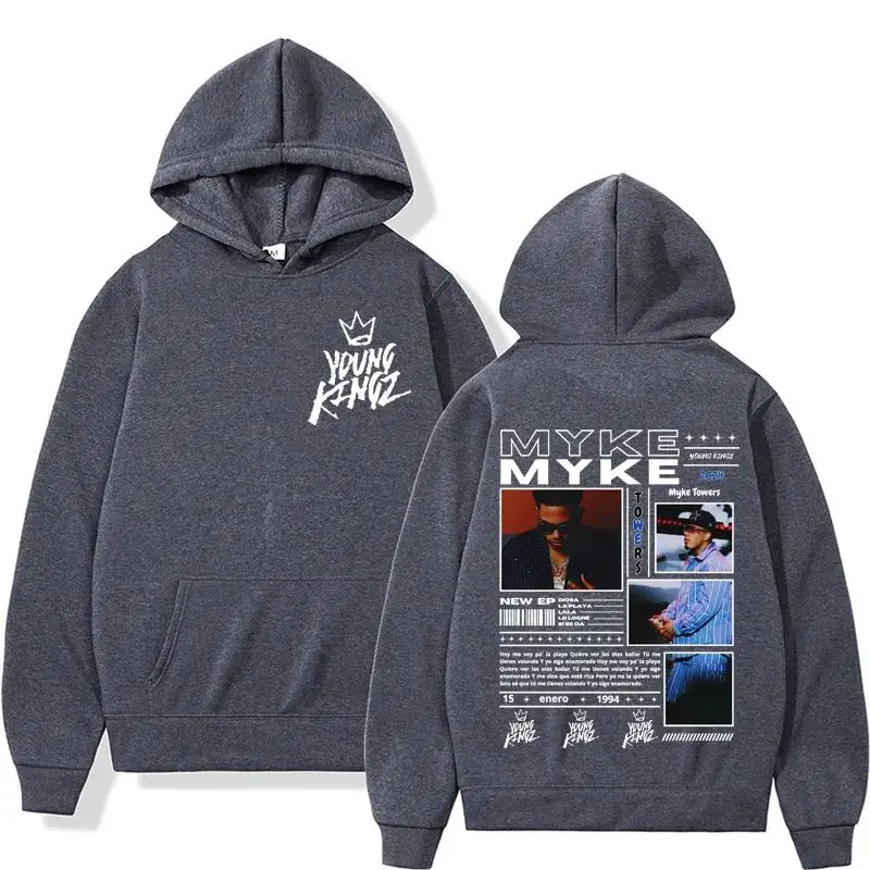 New Rapper Myke Towers Album Cover Graphic Sweatshirt  Vintage Hip Hop Hoodies Unisex Casual Fleece Pullovers Hoodie Streetwear 3