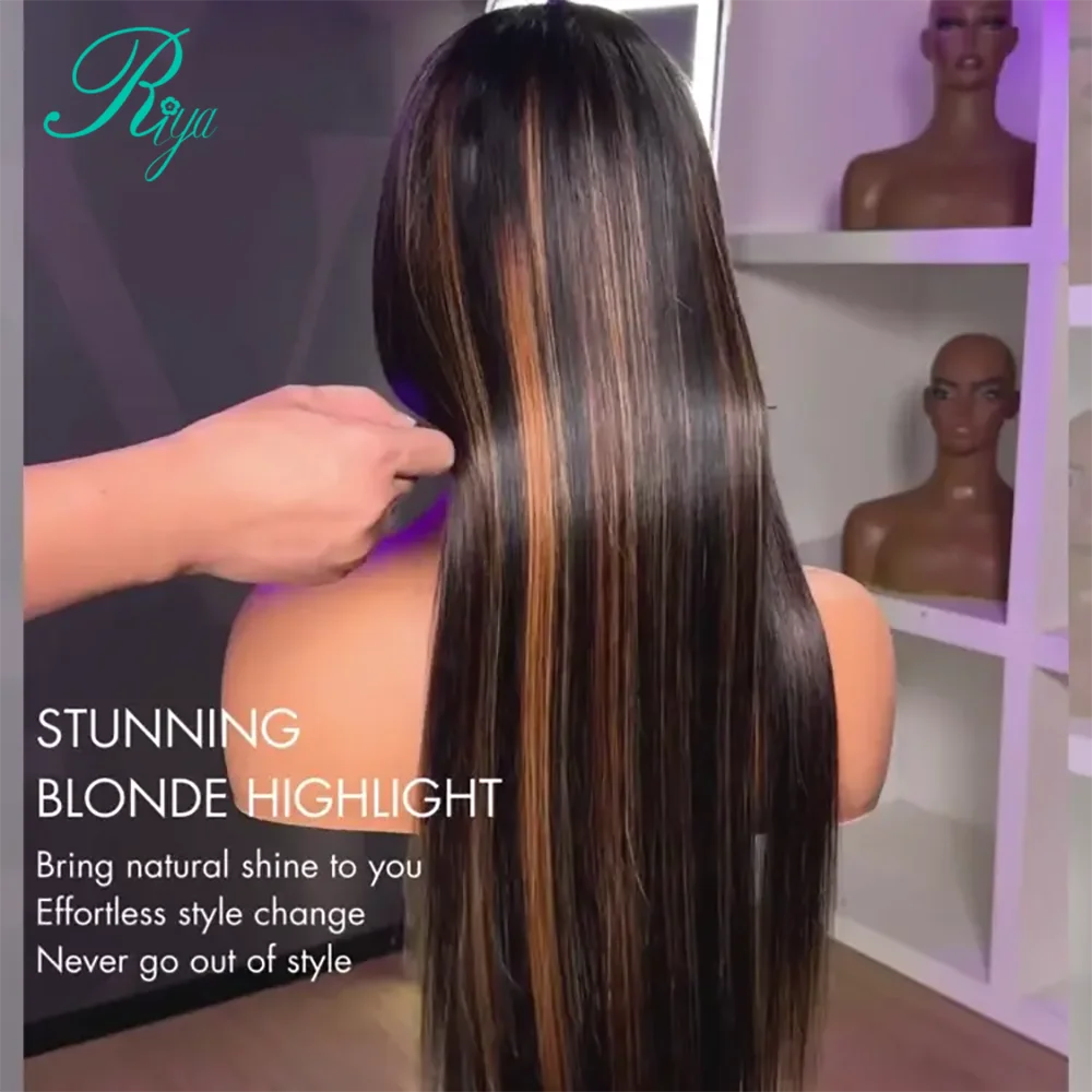 34 Inch Silk Straight Wig Per Cut Lace 4x4/7x5 Glueless Wig Highlight Brown Human Hair Hidden Strap 360 Glueless For Women