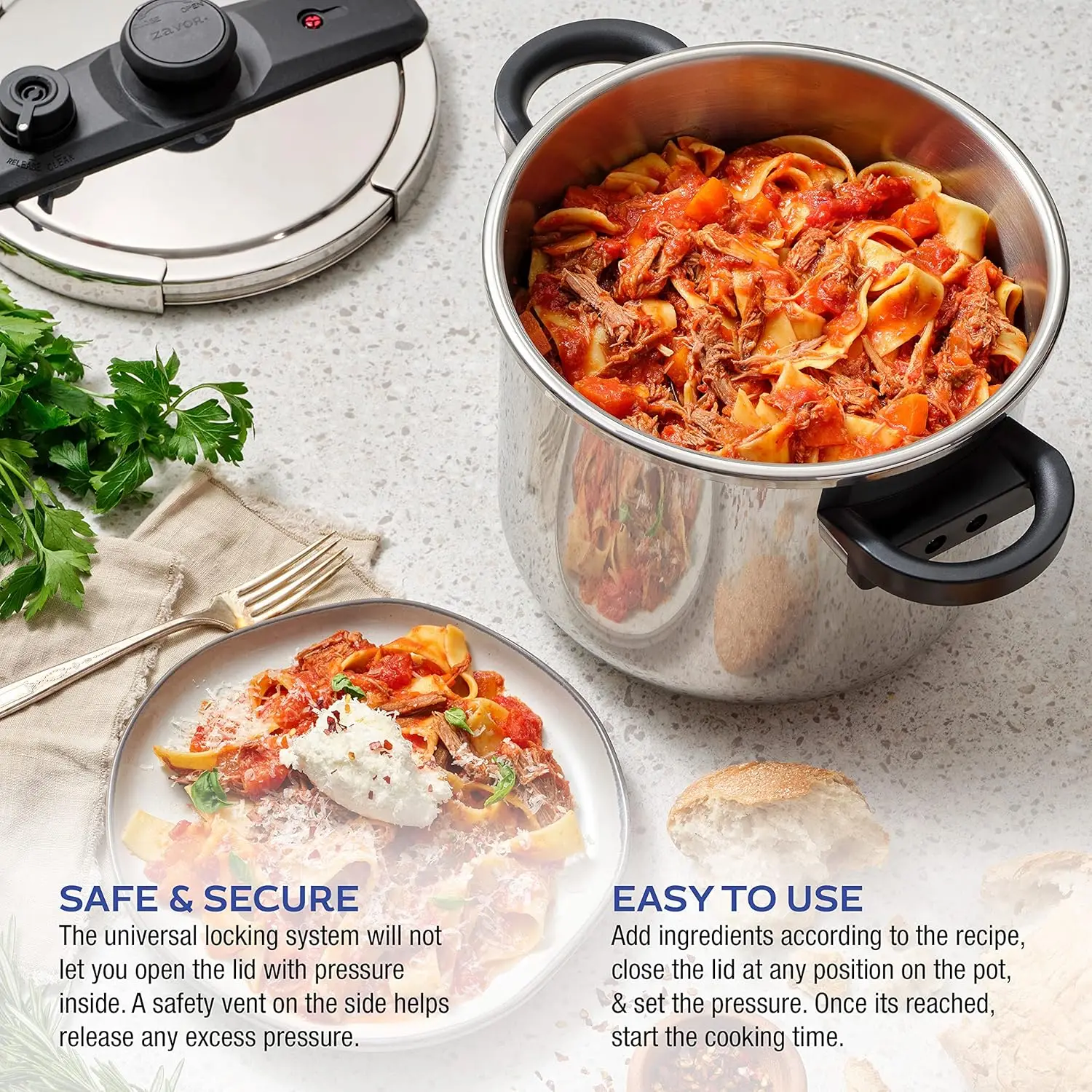 Pressure Cooker 8 Qt-Stainless Steel, Multi Pressure Levels, Easy Locking, Induction Ready, Digital Coo