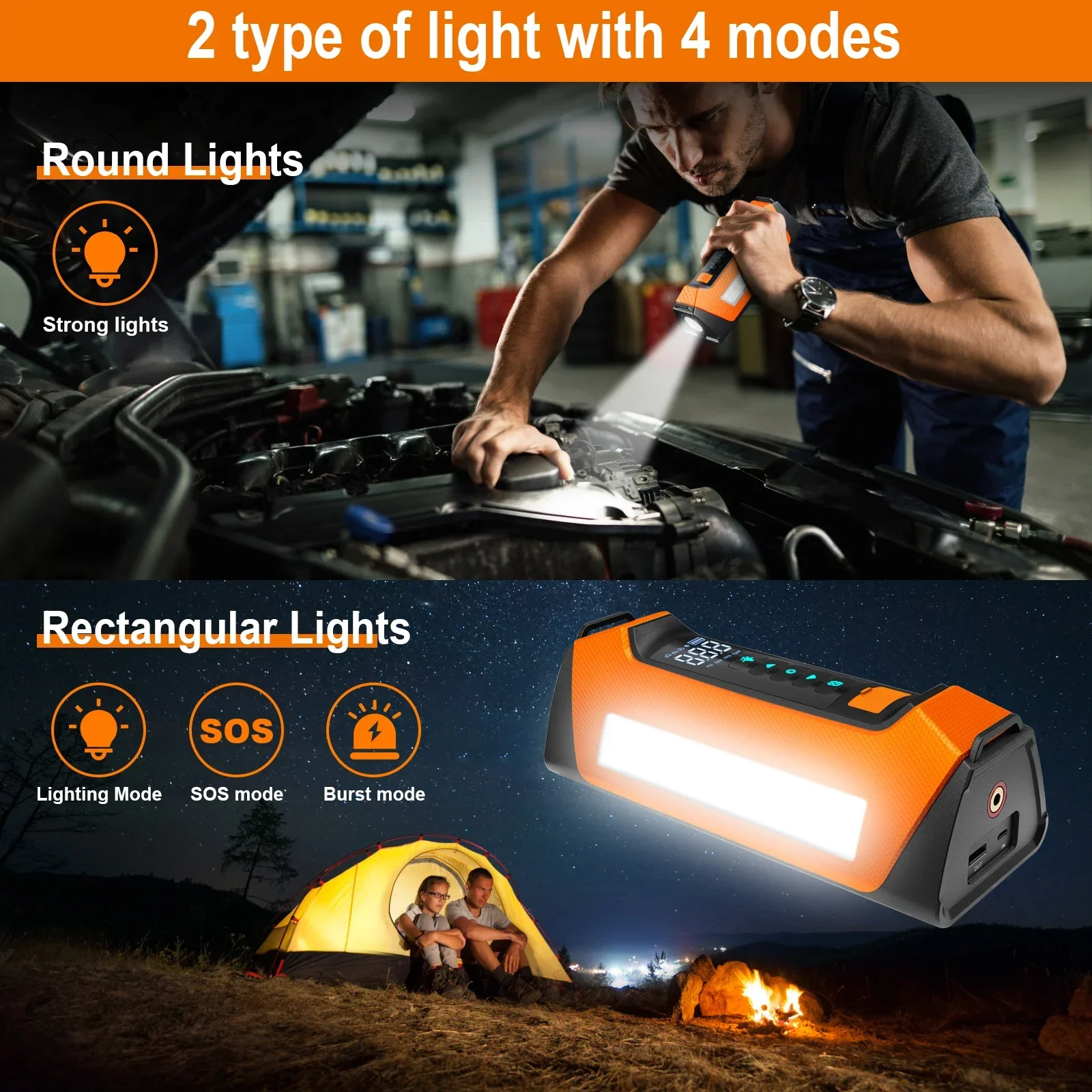 8000amp 200psi Professionale Auto Jumpstarter Multifunzione 12v Batteria Booster Super Compressore Accumulatori E Caricabatterie di Potere Salto di Avviamento Pompa di Aria - immagine 6