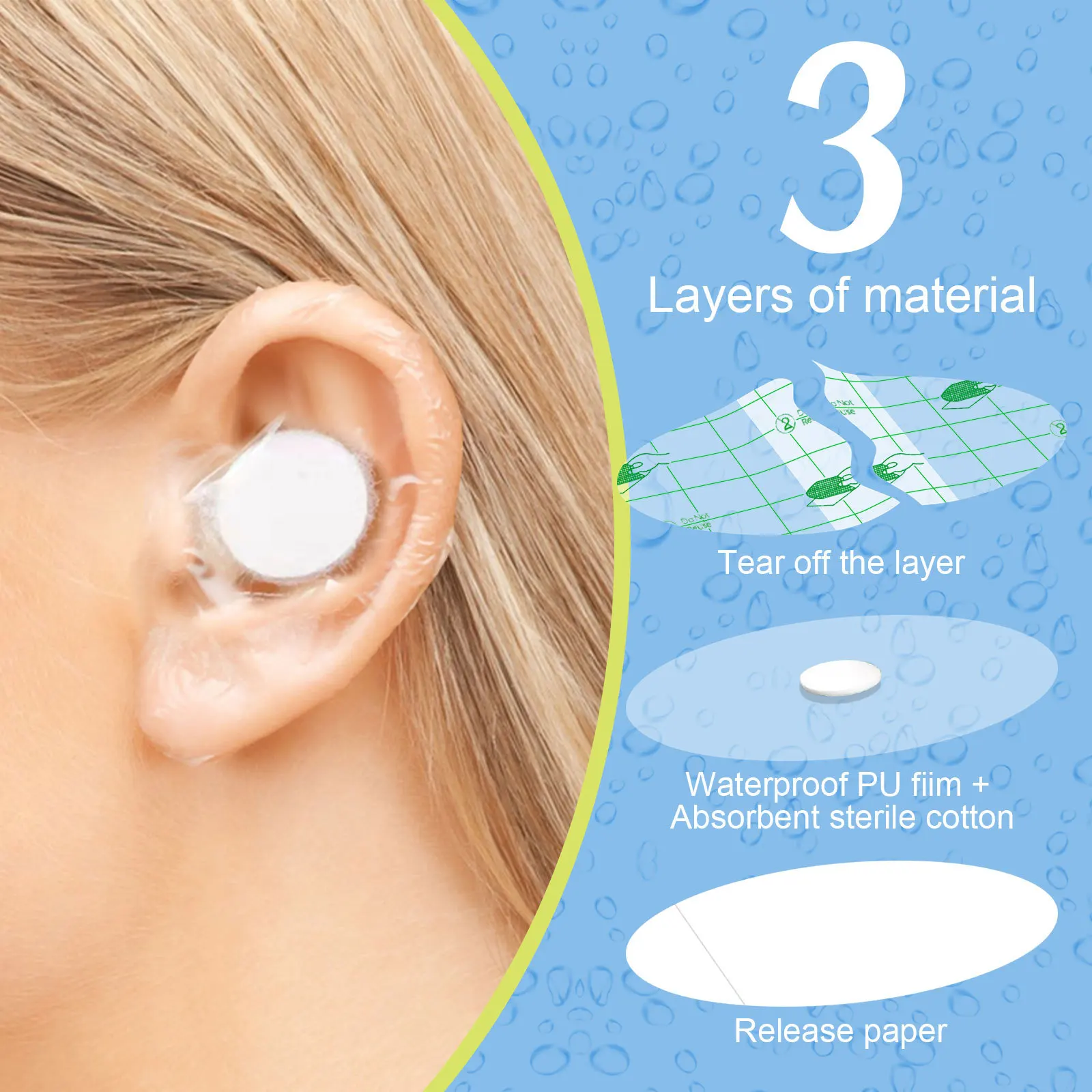 Description Picture 6 of item60pcs/box Waterproof Ear Patches Adult Shampoo Bathing Hair Washing Ear Protector Cover Waterproof Ear Care Stickers 귀청소